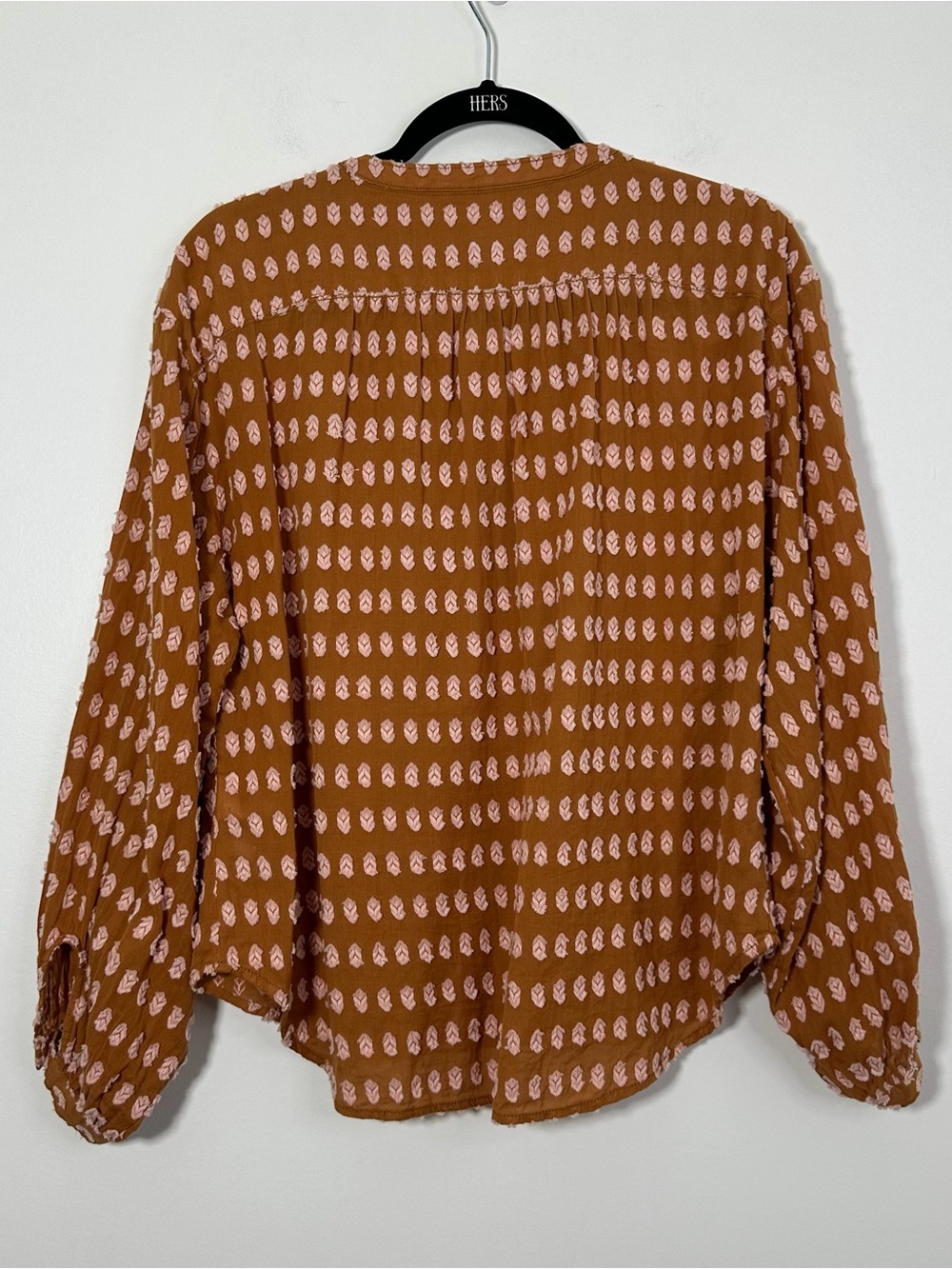 Anthropologie Pilcro XS Brown Pink Textured Embroidered Blouse 100% Cotton - Picture 3 of 9